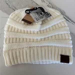 CC Cream Knit Beanie for Women messy bun